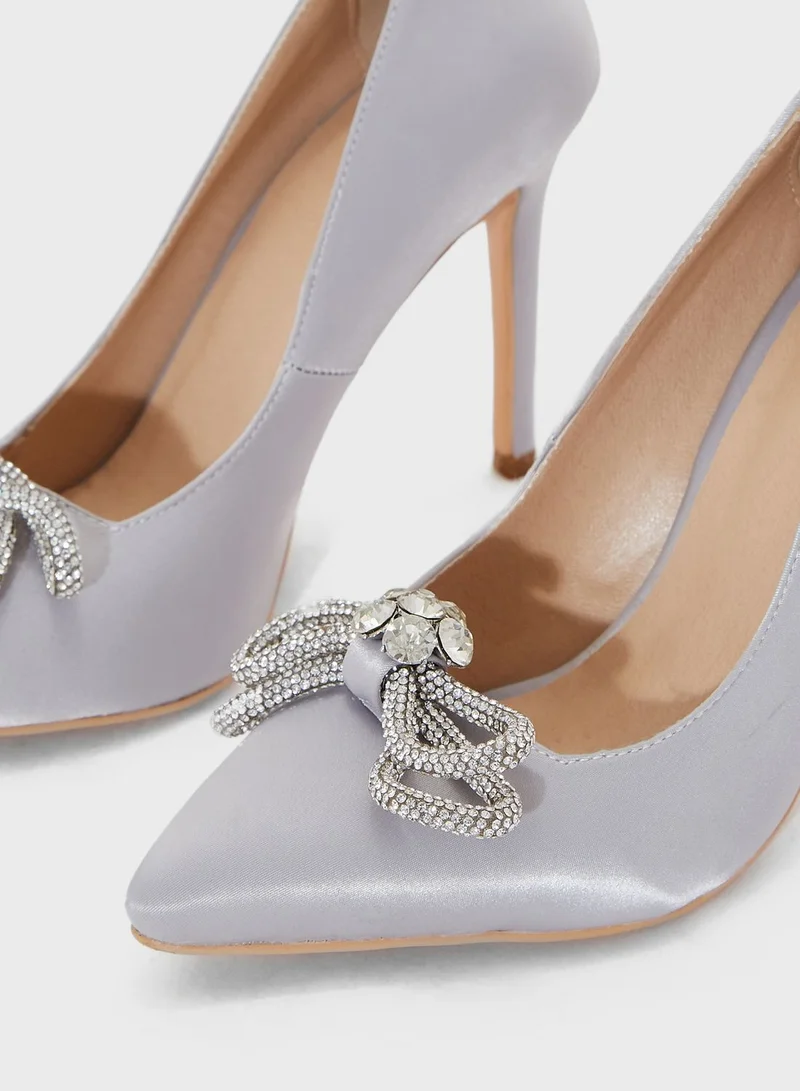 Khizana Jewelled Bow Satin Pump