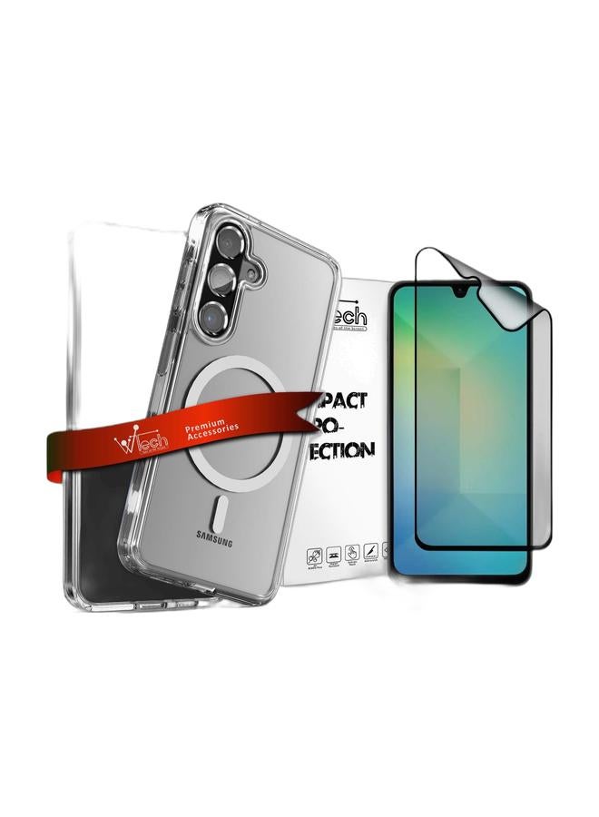 Wtech حافظة مغناطيسية رفيعة شفافة مرنة TPU مضادة للصدمات لهاتف Samsung Galaxy A26 5G 2025 / Samsung Galaxy A17 5G 2025 - شفافة و واقي شاشة كامل الغراء من نانو سيراميك Premium لهاتف Samsung Galaxy A26 5G 2024 - شفاف/أسود - Image 1