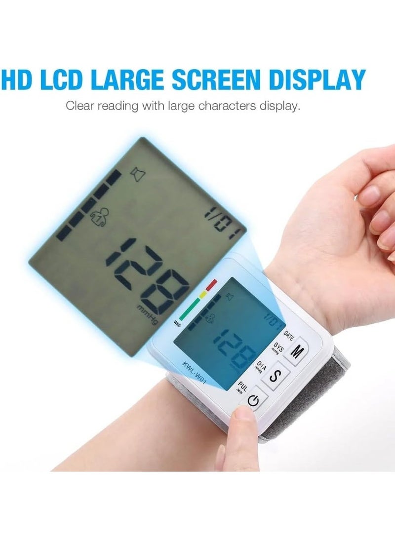 Digital Wrist Blood Pressure Monitor with Large LCD Display Heart Rate Measurement 99 Reading Memory Adjustable Wrist Cuff One Button Operation - Image 2