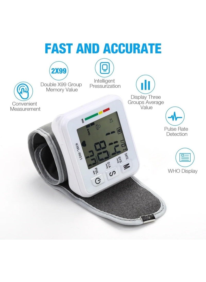 Digital Wrist Blood Pressure Monitor with Large LCD Display Heart Rate Measurement 99 Reading Memory Adjustable Wrist Cuff One Button Operation - Image 3