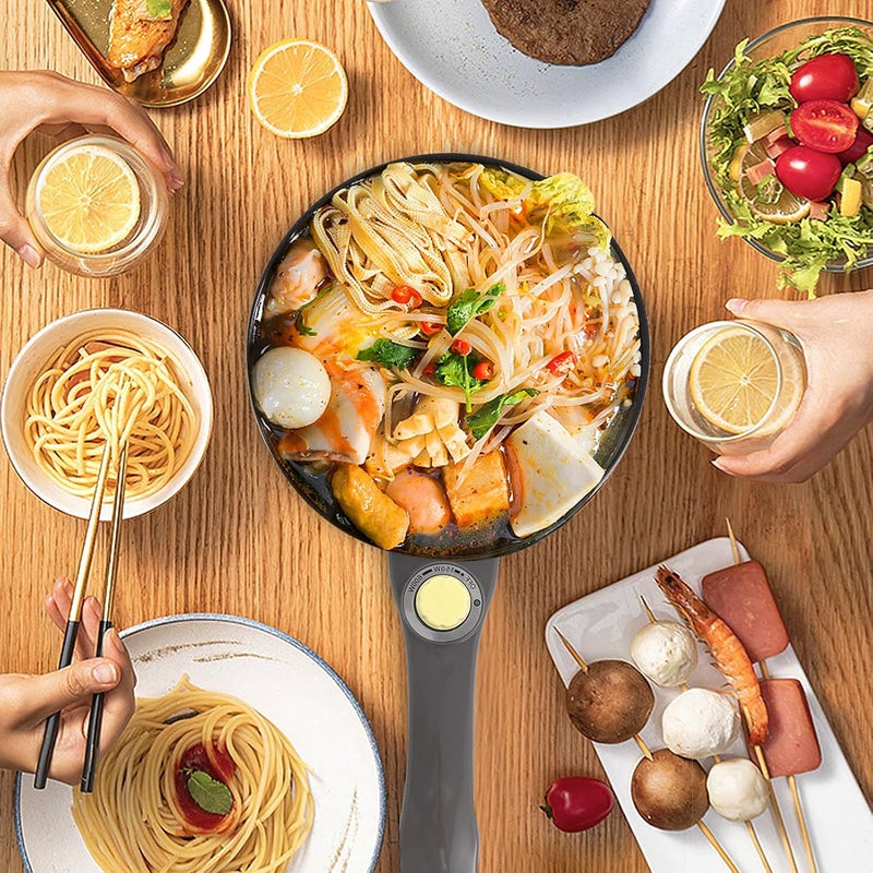 Audecook Hot Pot Electric,Mini Electric Skillet Portable Nonstick Sauté Pan with Power Adjustment, Rapid Ramen Cooker Travel Multicooker Electric Pot for Steak/Soup (B(yellow/1.5L with steamer)) - Image 5