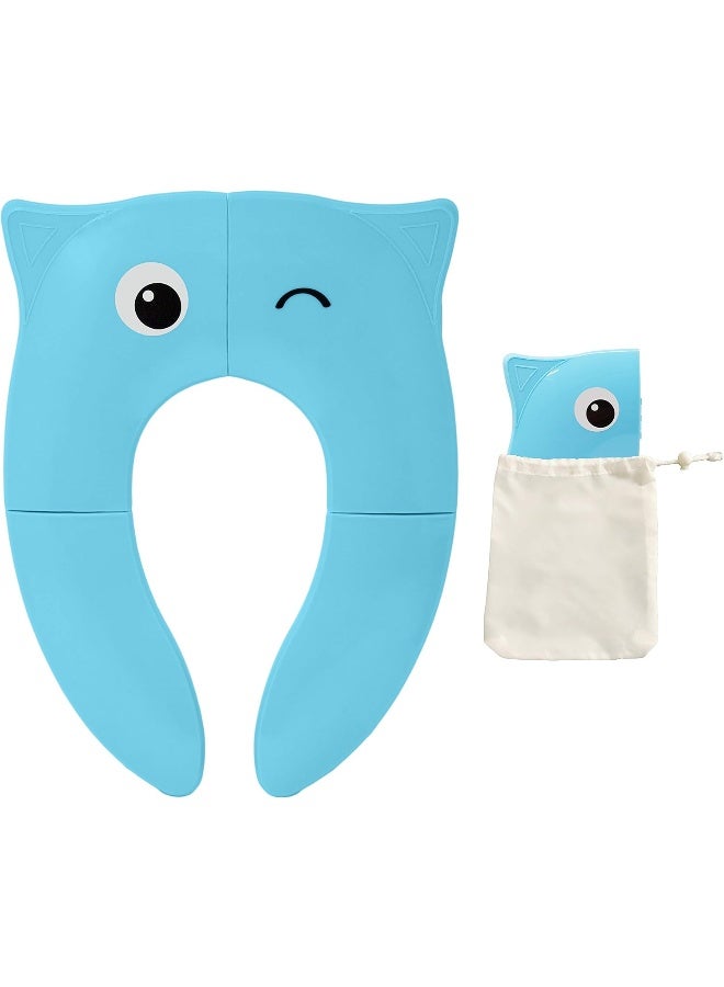 Pokanic (Blue) - Designed Toilet Potty Training Seat Cover, Travel Toilet Seat, Folding Non-Slip Silicone Pads, Trip Portable Reusable Kids Toddlers Boys Girls, Carrying Bag (Blue) - Image 1