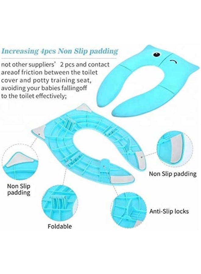 Pokanic (Blue) - Designed Toilet Potty Training Seat Cover, Travel Toilet Seat, Folding Non-Slip Silicone Pads, Trip Portable Reusable Kids Toddlers Boys Girls, Carrying Bag (Blue) - Image 3