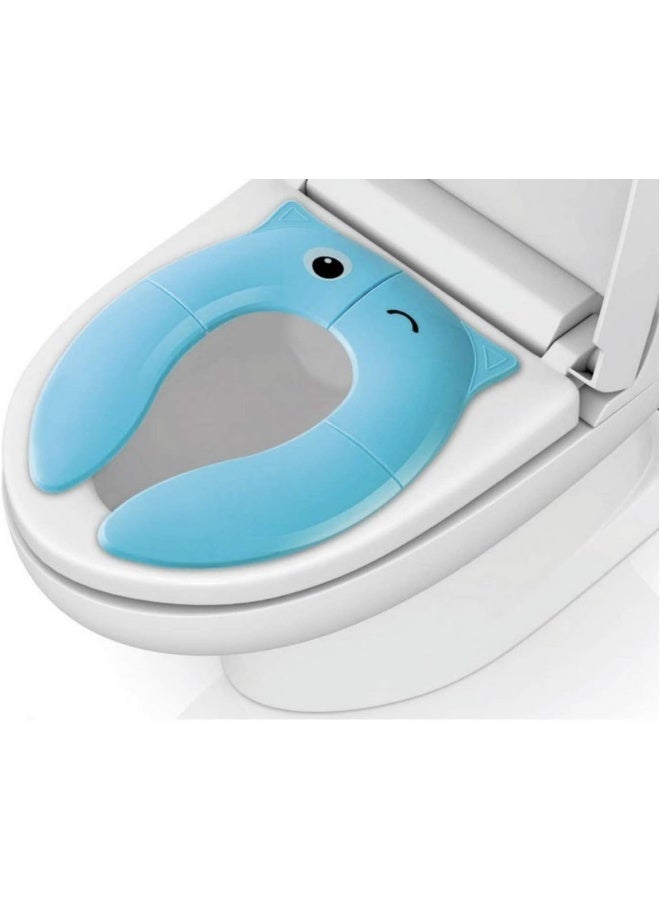 Pokanic (Blue) - Designed Toilet Potty Training Seat Cover, Travel Toilet Seat, Folding Non-Slip Silicone Pads, Trip Portable Reusable Kids Toddlers Boys Girls, Carrying Bag (Blue) - Image 5