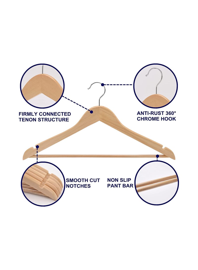 Amber Home Solid Wooden Suit Coat Hanger with Non Slip Pant Bar Dress Hanger with 360 Degree Swivel Hook Pack of 20 - Image 2