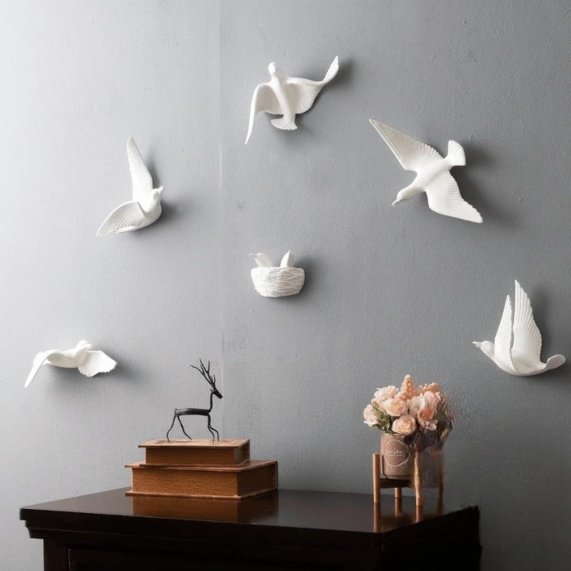 Karigaari India White Decorative Resine birds wall hanging art I Wall Decor I Wall Art for Living room - Image 1