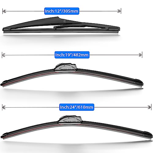 RAINTOK Windshield Wiper Blades Replacement for Dodge Journey 2009-2020 Original Factory Quality Front Rear Wipers Blade Set for My Car - 24" 19" 12" (Pack of 3) - Image 5