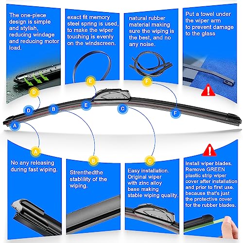 RAINTOK Windshield Wiper Blades Replacement for Dodge Journey 2009-2020 Original Factory Quality Front Rear Wipers Blade Set for My Car - 24" 19" 12" (Pack of 3) - Image 3