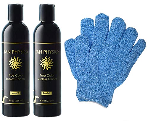 Tan Physics Tan Physics Sunless Tanner 8oz Pack of 2 with Exfoliation Gloves  Self Tanning Lotion  Instant Tanning Lotion for Face  Body  Natural Self Tanner for a StreakFreeLongLasting Glow 