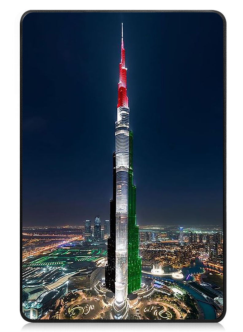 Theodor Protective Flip Case For Samsung Galaxy Tab A9 With Trifold Stand Auto Wake Sleep Shockproof Cover Burj Khalifa UAE Flag - Image 1