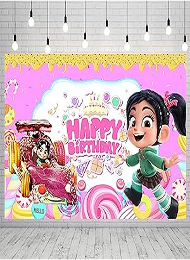 Princess Vanellope Backdrop for Birthday Party Supplies Wreck It Ralph Banner for Party Decorations Vanellope Von Schweetz Baby Shower Photo Background 59x38in 