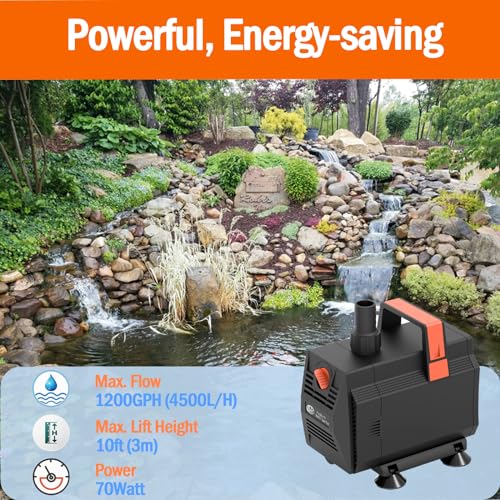 AquaMiracle أكواميراكيل 1200GPH مضخات مياه الأكواريوم (4500L/H، 70W) مضخة نافورة مضخة بركة مضخة مياه غاطسة مع تحكم في التدفق للنافورة، الشلال، التماثيل، الترشيح، ميزة المياه، الزراعة المائية - Image 2