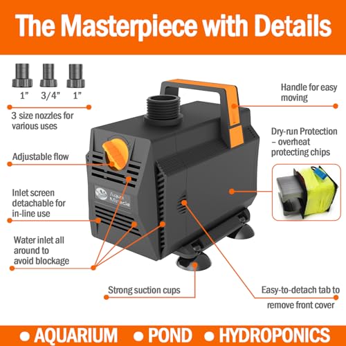 AquaMiracle أكواميراكيل 1200GPH مضخات مياه الأكواريوم (4500L/H، 70W) مضخة نافورة مضخة بركة مضخة مياه غاطسة مع تحكم في التدفق للنافورة، الشلال، التماثيل، الترشيح، ميزة المياه، الزراعة المائية - Image 3