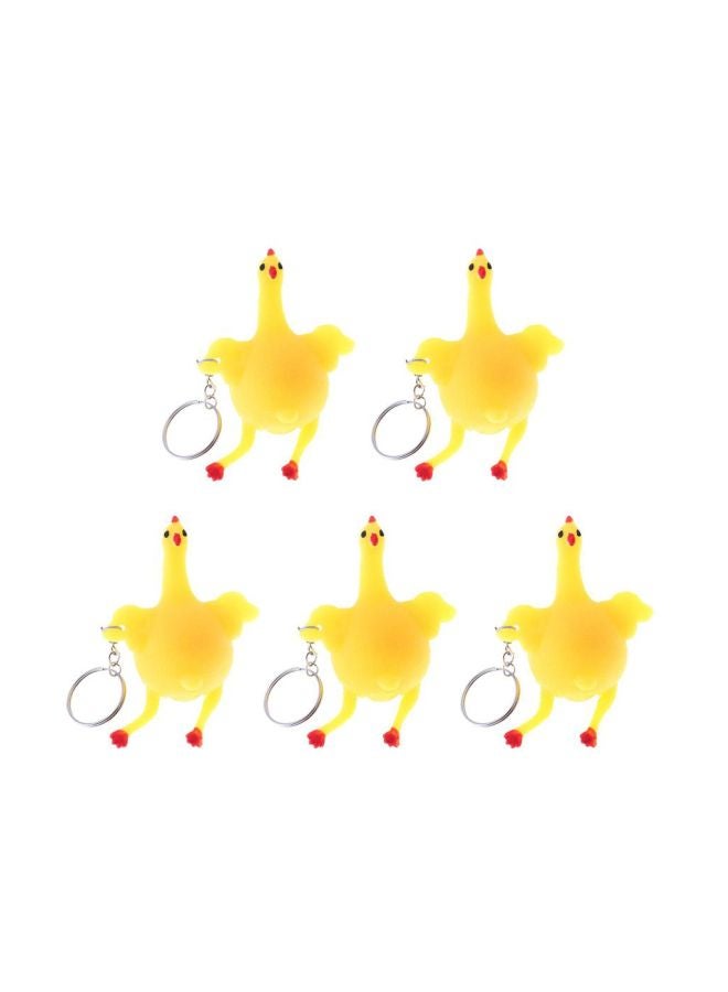 5-Piece Squeeze Egg Laying Chicken Keychain Gag Toy - Image 1