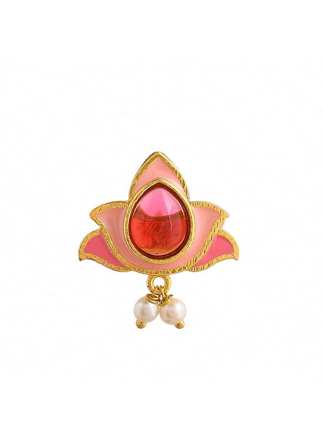 VOYLLA Forever More Floral Pink Stone and Pearls Ring|Enameled Ring For Women|Adjustable Ring|Wedding|Gift For Women| - Image 1