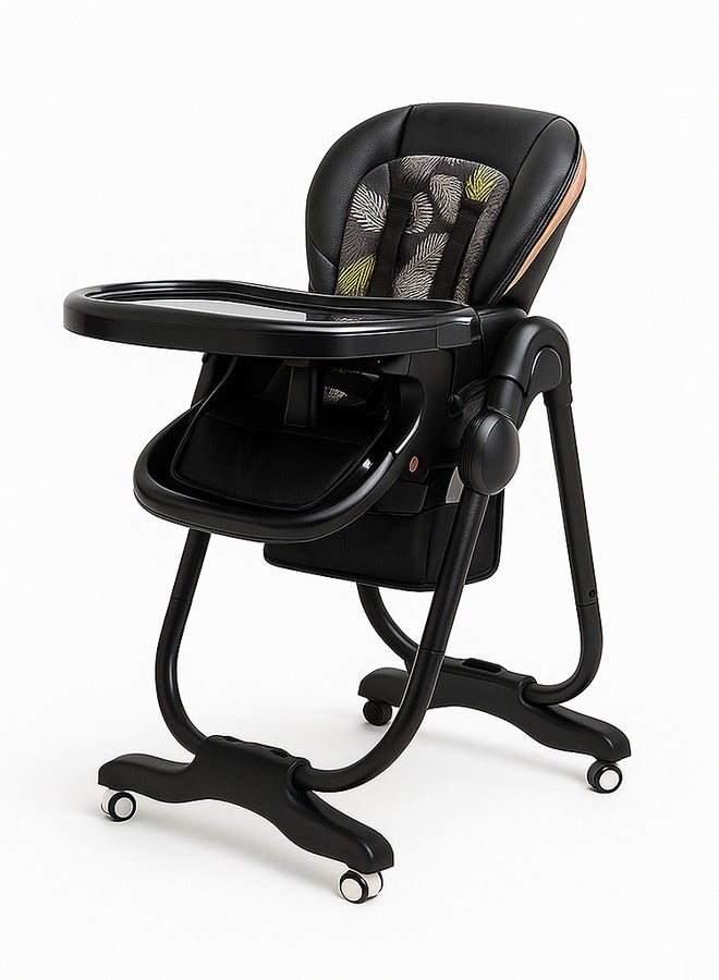 POPYBABA Comfortable Baby High Chair, baby Feeding chair Kids Foldable with Five-point seat belt code (A600) black  - Image 1