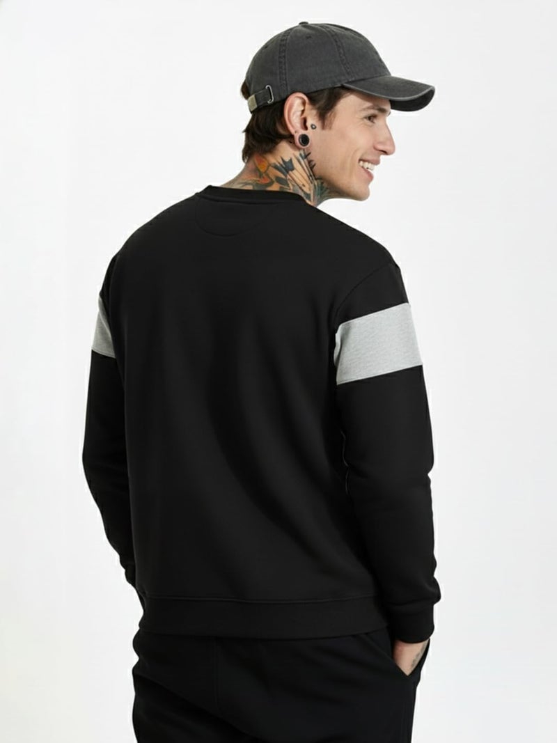 LEOTUDE Men's Regular Fit Round Neck Color Block Loopknit Sweatshirt(W11_Brown_P_Zblack_XL) Black-Grey - Image 4