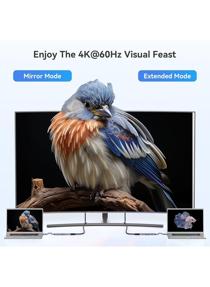 موكين موزع USB-C متعدد المنافذ 7 في 1 مع HDMI 4K 60Hz، نقل بيانات 5 جيجابت في الثانية، PD 3.0 100 واط، قارئ بطاقات SD/Micro SD، 2 منفذ USB 3.0 و 2 منفذ USB-C - Image 5