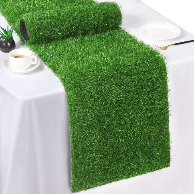 Artificial Grass Table Runners 14 x 72 Inch Green Grass Tabletop Synthetic Grass Carpet Rug Table Decorations for Spring Summer Wedding Birthday Party Decor