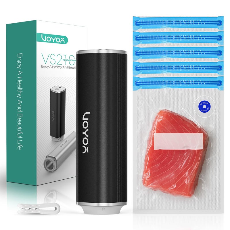 VOYOR Portable Vacuum Sealer Rechargeable  Cordless Handheld Vacuum Sealer Set with 5 Vacuum Bags to Extend Food Shelf Life for Food Storage Space Saving and Easy Use Food Vacuum Pump 1 Pump5 Bags