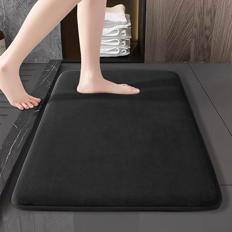 Onlyeasy Non-Slip Mat, Machine Washable, Soft Velvet Bath Mats, Easier to Dry for Bathroom Floor (17"×24", Black) 2Piece - Image 1