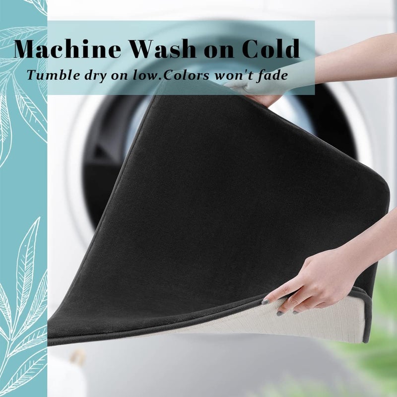 Onlyeasy Non-Slip Mat, Machine Washable, Soft Velvet Bath Mats, Easier to Dry for Bathroom Floor (17"×24", Black) 2Piece - Image 4