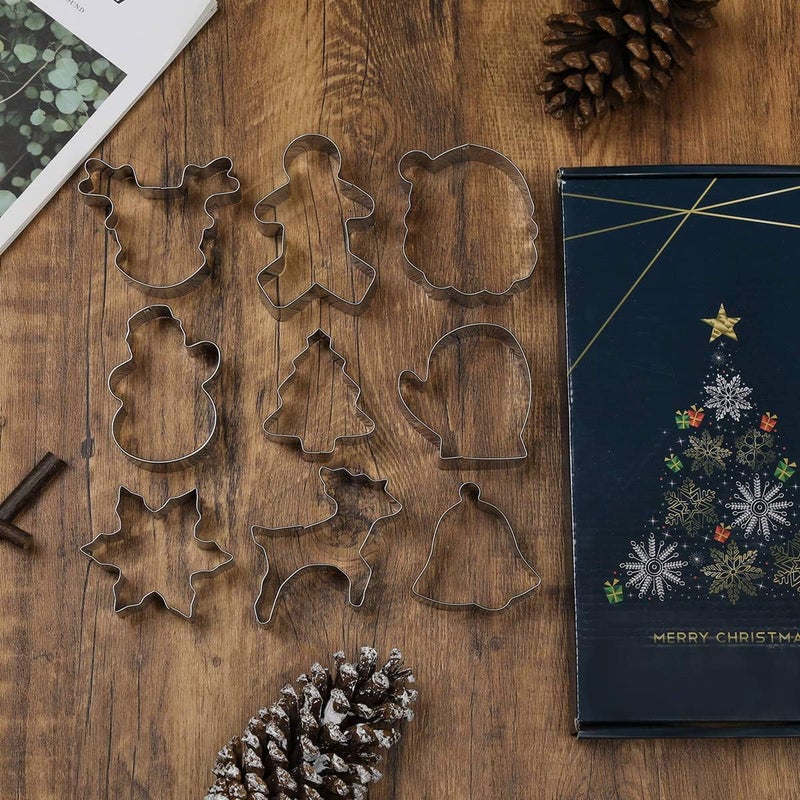 KAISHANE مجموعة قواطع بسكويت عيد الميلاد من 9 أشكال نجمة شجرة ملاك جرس جورب أشكال أخرى من الفولاذ المقاوم للصدأ - Image 4