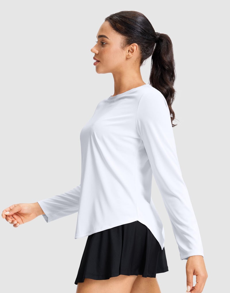 SANTINY Lightweight Long Sleeve Workout Tops for Women Breathable Gym Yoga Athletic Running Hiking Top UPF 50+ Sun Shirts (White_L) - Image 3