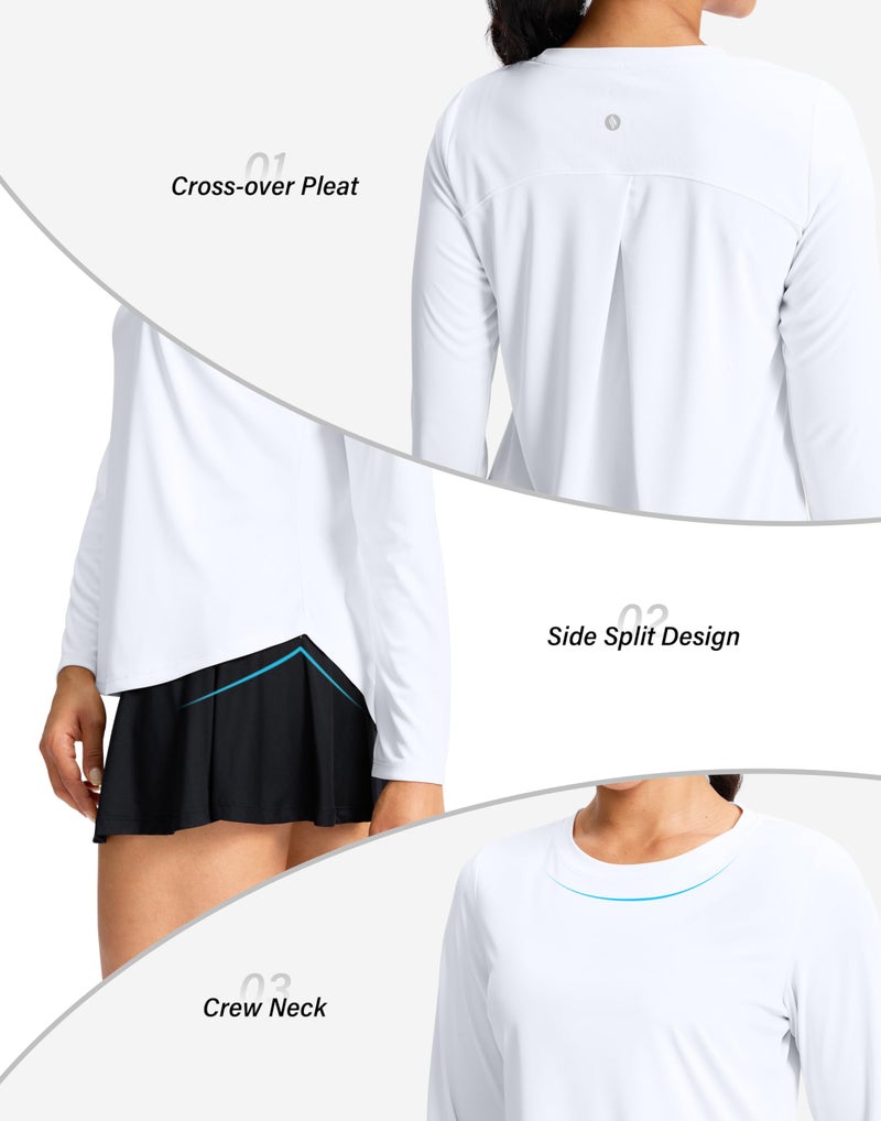 SANTINY Lightweight Long Sleeve Workout Tops for Women Breathable Gym Yoga Athletic Running Hiking Top UPF 50+ Sun Shirts (White_L) - Image 4
