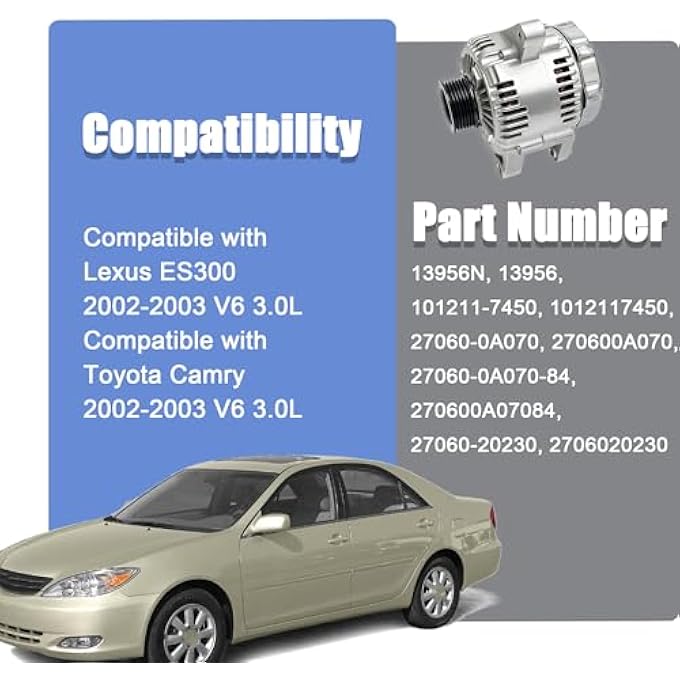 Seeklf 13956 Alternator 100A 12V 6-Groove Pulley Compatible with Toyota Camry 2002 2003, for Lexus ES300 2002 2003 3.0L Clockwise 1012117450 270600A070 13956N - Image 3