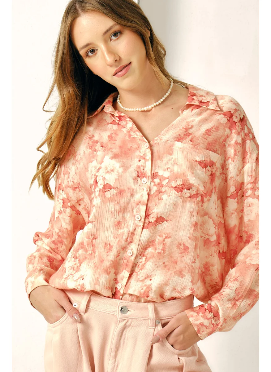 فيرجيو Virgio Women Viscose Shirt Collar Regular Length Floral Regular Sleeves Top