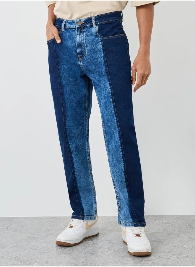 Styli Styli Color Block Mid Rise Relaxed Fit Jeans