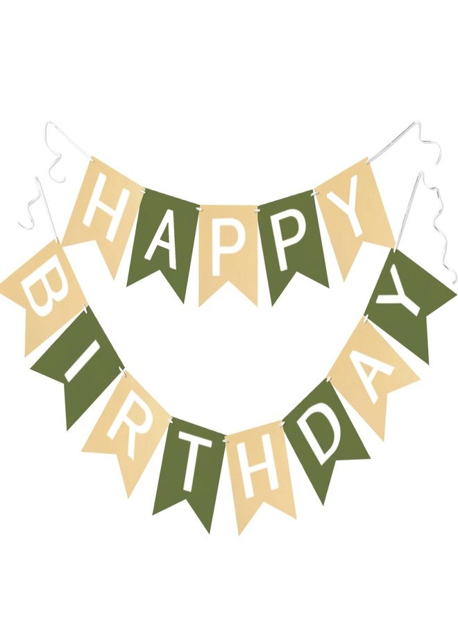 Letjolt Brown Green Happy Birthday Banner Theme Birthday Party Bunting Supplies Signs - Image 1