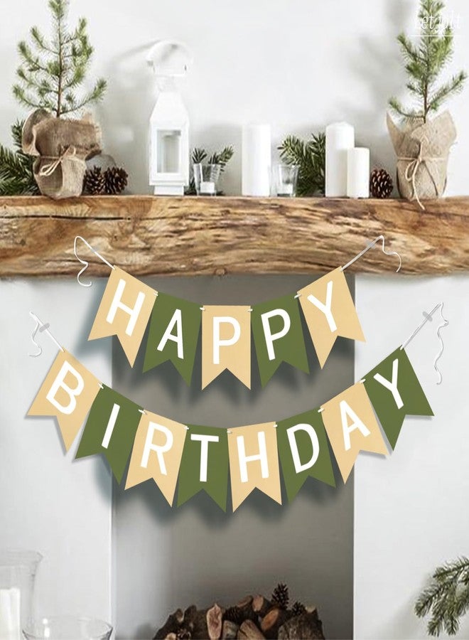 Letjolt Brown Green Happy Birthday Banner Theme Birthday Party Bunting Supplies Signs - Image 3