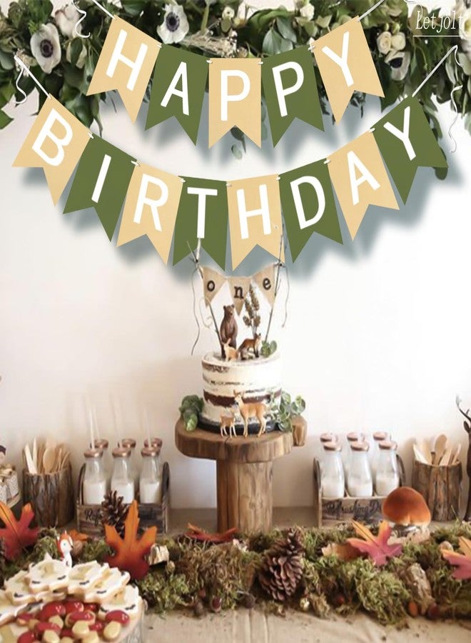 Letjolt Brown Green Happy Birthday Banner Theme Birthday Party Bunting Supplies Signs - Image 4