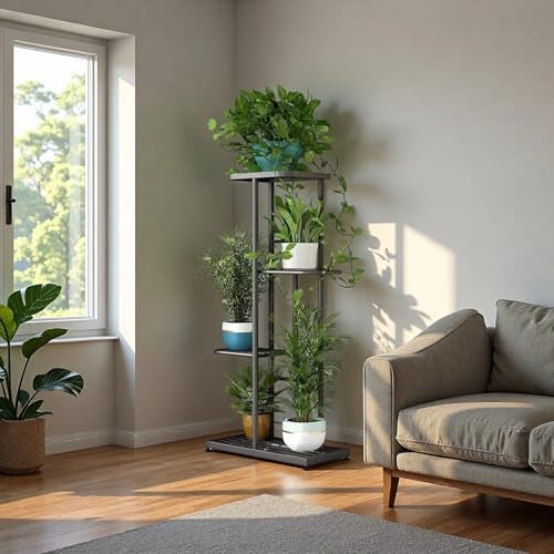 LINZINAR Plant Stand Indoor Outdoor Corner 4 Tier Metal Plant Shelf Patio Plant Rack for Garden Corner Balcony Living Room - Image 2