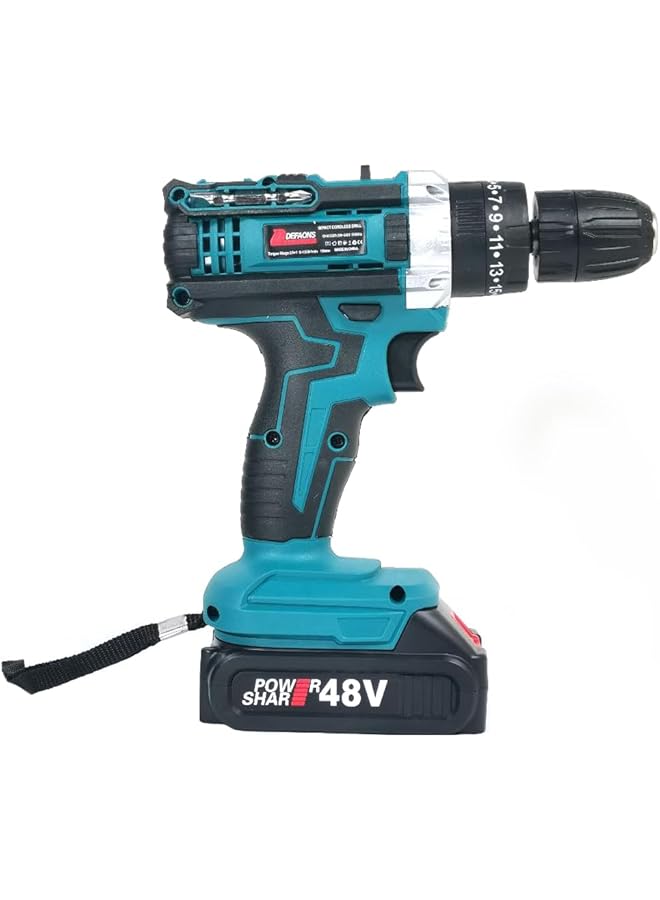 إيروريكس طقم أدوات كهربائية للمثقاب اللاسلكي 48 فولت مع محرك 700 وات وعزم دوران 32 نيوتن متر ومقبض 10 مم وسرعة متغيرة وبطاريتين، مثالي للاستخدام المنزلي والمهني - Image 4