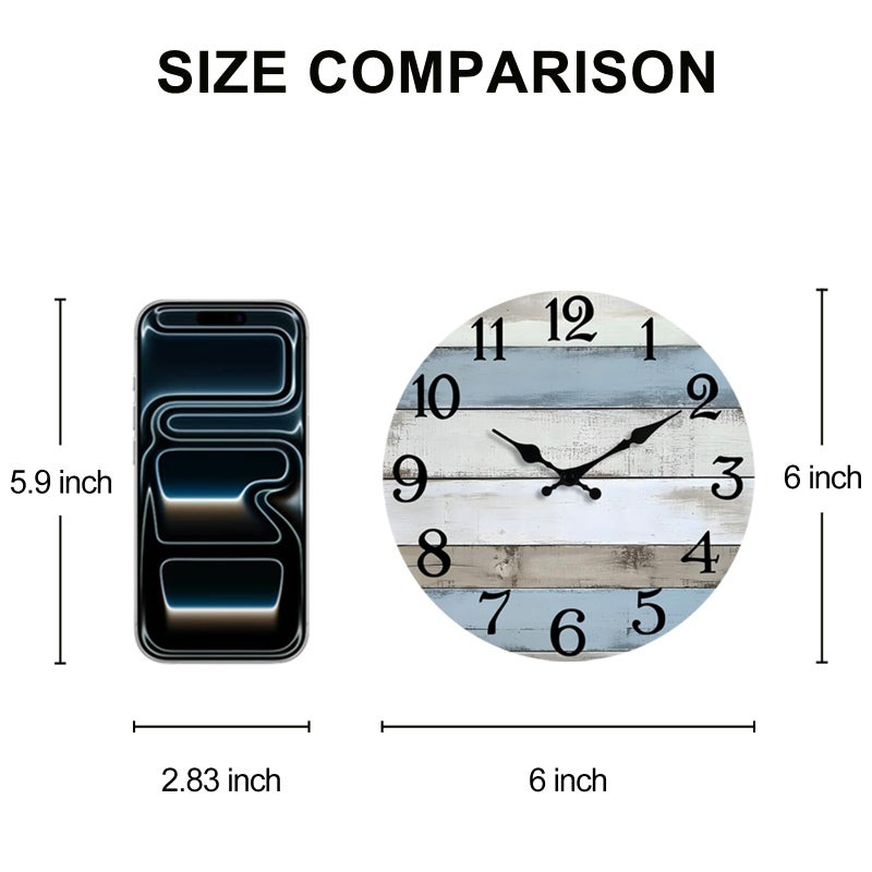 JoFomp 6 Inch Wooden Wall Clocks Battery Operated, Silent Wall Clock Non Ticking, Coastal Country Design Rustic Wall Clocks for Living Room Decor, Small Wall Clock for Bedroom Kitchen Bathroom - Image 2