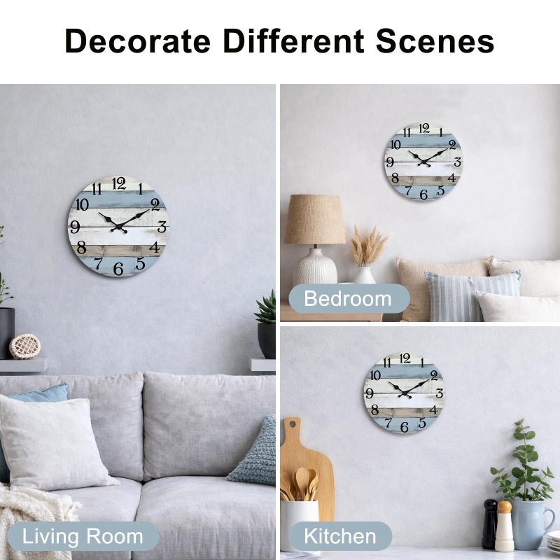 JoFomp 6 Inch Wooden Wall Clocks Battery Operated, Silent Wall Clock Non Ticking, Coastal Country Design Rustic Wall Clocks for Living Room Decor, Small Wall Clock for Bedroom Kitchen Bathroom - Image 4