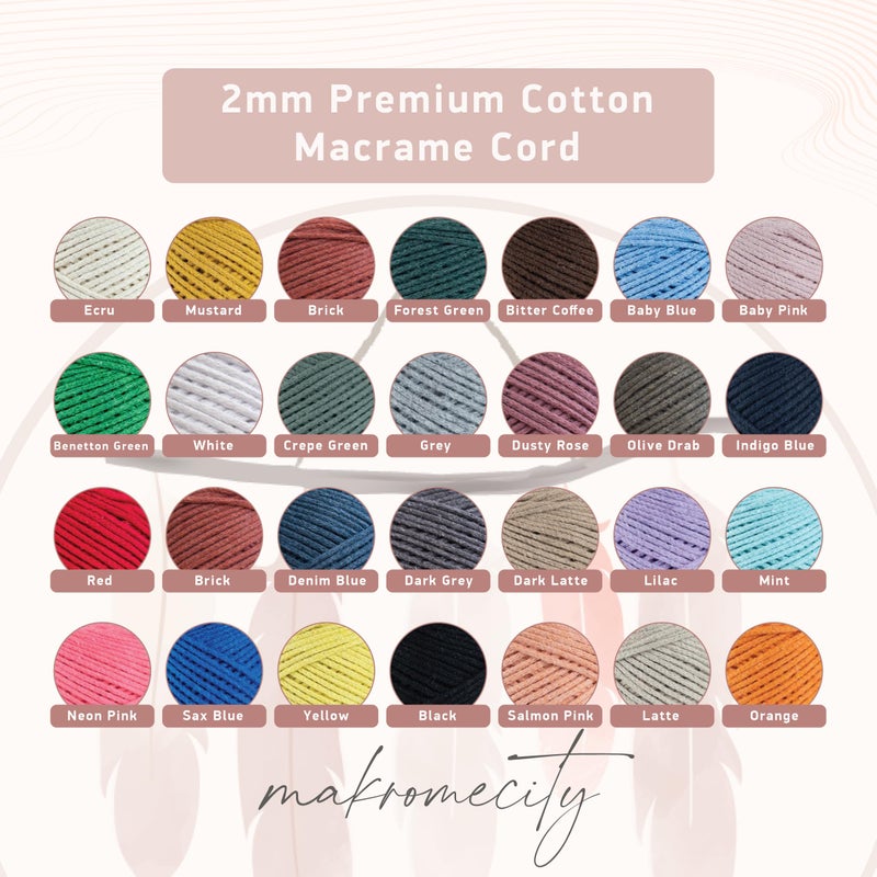 Makromecity, Cotton Macrame Cord 2mm x 195 Yards (590 feet) 2mm Recycled Cotton Crochet Yarn for Macrame Art & Crafts for Wall Hangings, Bags, Underplate, Rug (25 Colors Available) (Ecru) - Image 3