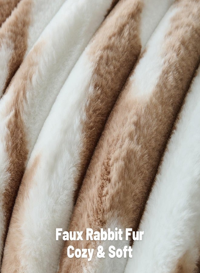 FUTEI Brown Decorative Throw Pillow Covers 18x18 Inch Set of 2, Soft Tie-Dye Faux Rabbit Fur Striped Texture Cushion Case, Modern Home Decor for Couch Bed Living Room - Image 2