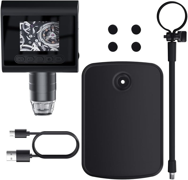 Eacam مجهر رقمي عالي الوضوح Eacam 1080P مع شاشة LCD ملونة بحجم 2.4 بوصة، زوم مستمر من 1 إلى 1000 مرة، شاشة قابلة للدوران 180 درجة، 8 أضواء LED قابلة للتعديل، مناسب للأبحاث والتدريس وغيرها - Image 2