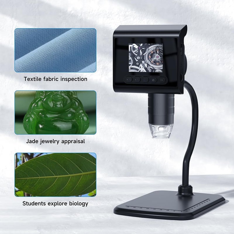 Eacam مجهر رقمي عالي الوضوح Eacam 1080P مع شاشة LCD ملونة بحجم 2.4 بوصة، زوم مستمر من 1 إلى 1000 مرة، شاشة قابلة للدوران 180 درجة، 8 أضواء LED قابلة للتعديل، مناسب للأبحاث والتدريس وغيرها - Image 1