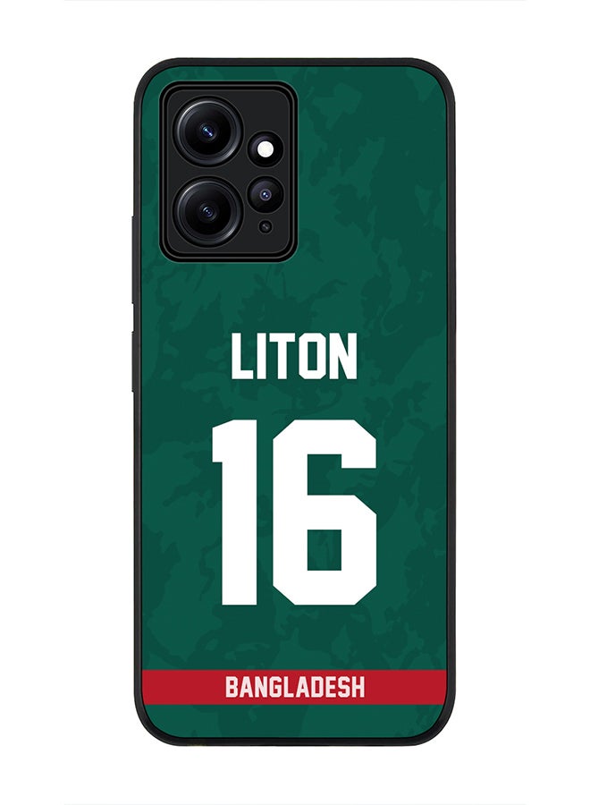 Stylizedd Cover for Redmi Note 12 4G, Rugged Black Slim fit Soft Flexible Thin Protective Phone Cases - Player Name - Liton Das, Jersey Number- 16 - Image 1
