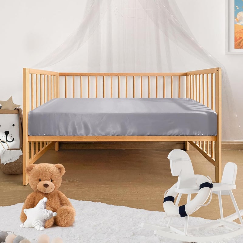 KASTWAVE Baby Satin Crib Sheet - Silky Soft Fitted Sheet for Sensitive Skin, 52x28x8 Inch, Gray - Image 4