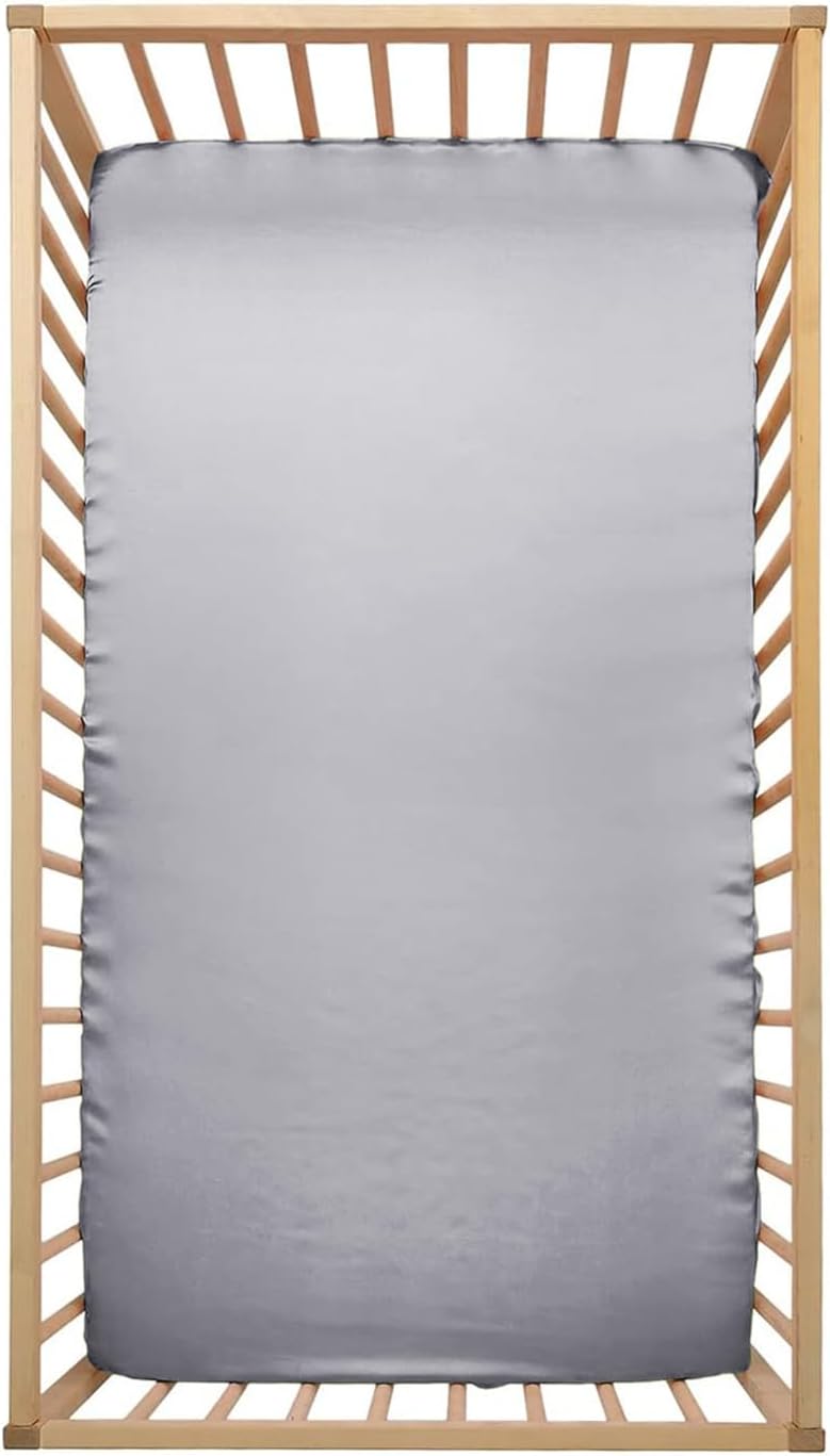 KASTWAVE Baby Satin Crib Sheet - Silky Soft Fitted Sheet for Sensitive Skin, 52x28x8 Inch, Gray - Image 2