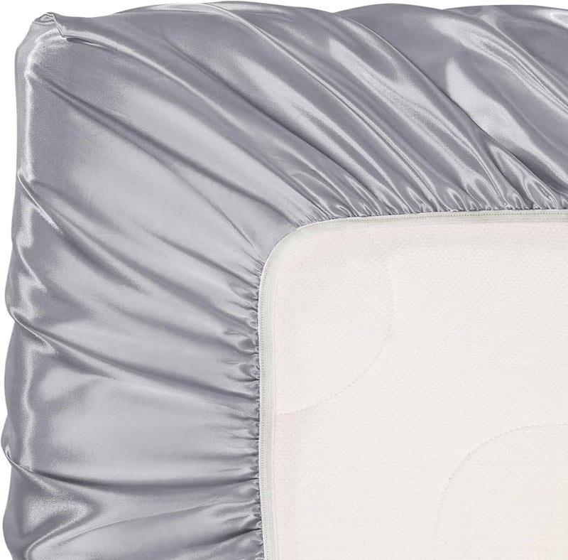 KASTWAVE Baby Satin Crib Sheet - Silky Soft Fitted Sheet for Sensitive Skin, 52x28x8 Inch, Gray - Image 5