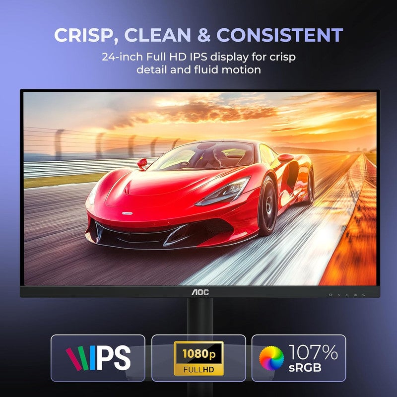 AOC 23.8 Inch Gaming Monitor, Full HD IPS, 120Hz Refresh Rate, 1ms MPRT, Adaptive Sync, 3-Sided Frameless, Low Blue Light, HDMI & VGA | 24B15H3 black - Image 2