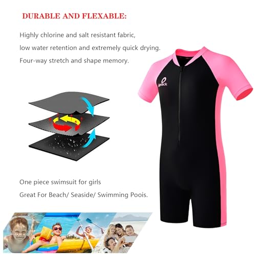 karrack Girls and Boys One Piece Rash Guard Swimsuit Kid Water Sport Short Swimsuits UPF 50+ Sun Protection Bathing Suits Black(Size 8-10Years) - Image 3