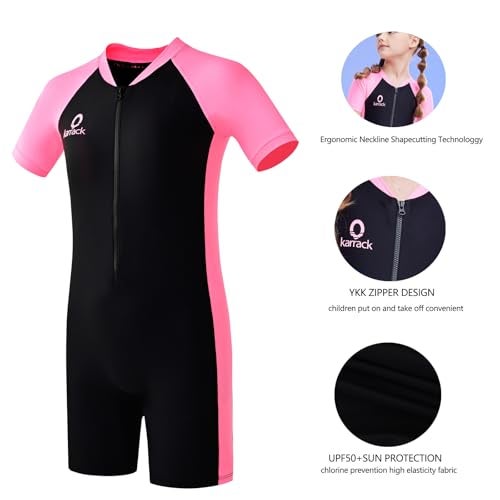 karrack Girls and Boys One Piece Rash Guard Swimsuit Kid Water Sport Short Swimsuits UPF 50+ Sun Protection Bathing Suits Black(Size 8-10Years) - Image 5